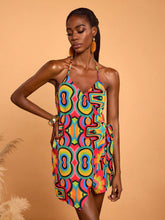 Abeille Creations Women's Multicolor Abstract Print Wrap Halter Neck Vacation Jumpsuit